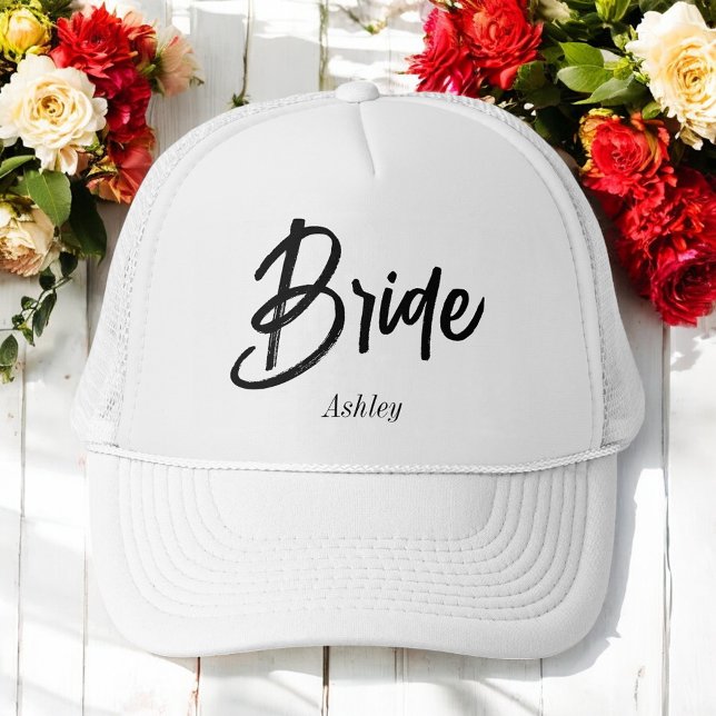 Bride Black White Script Wedding  Trucker Hat (Creator Uploaded)