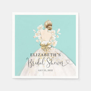 Bride Blonde Dress Blue Gold Floral Bridal Shower Napkin