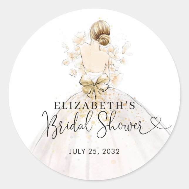 Bride Blonde Dress Floral Welcome Bridal Shower Classic Round Sticker (Front)