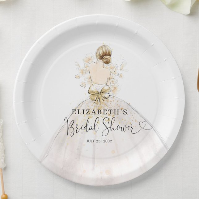 Bride Blonde Dress Floral Welcome Bridal Shower Paper Plate (Creator Uploaded)