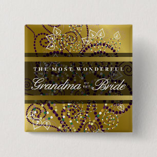BRIDE Boho Purple Spirals Gold Chic Wedding Button