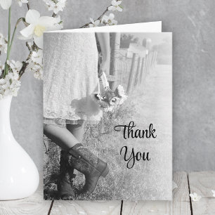 Bride, Boots Sunflowers Ranch Wedding Thank You Card