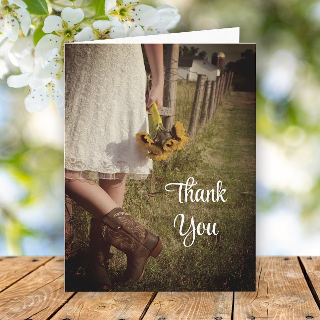 Bride Boots Sunflowers Western Wedding Thank You (Creator Uploaded)