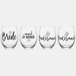 Bride & Bridal Party Stemless Wine Glass