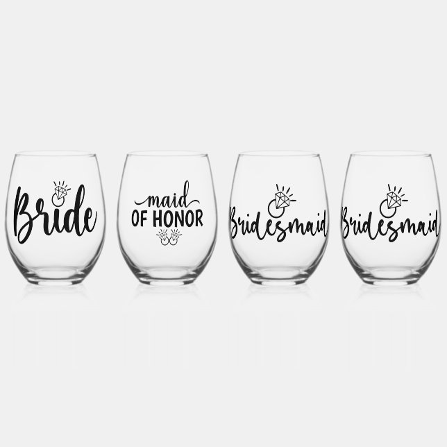 Bride & Bridal Party  Stemless Wine Glass (Front)