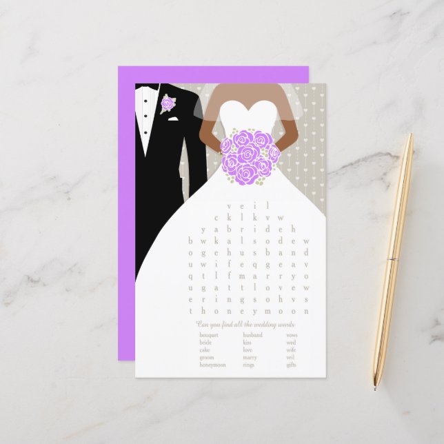 Bride Bridal Shower word search game purple roses (Front/Back In Situ)