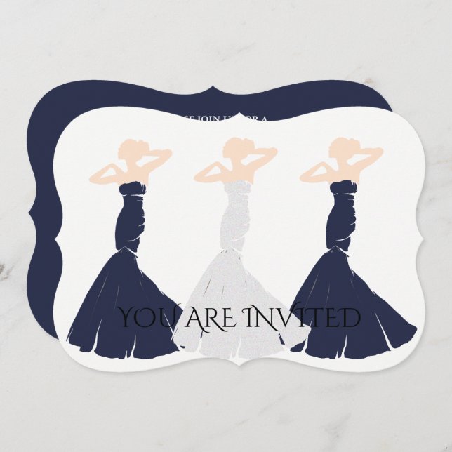 BRIDE & Bridesmaid Navy Blue Bridal Shower Party Invitation (Front/Back)