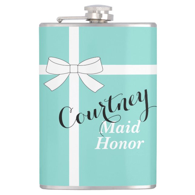 BRIDE & Bridesmaid Teal Bridal Party Maid Of Honou Hip Flask (Front)