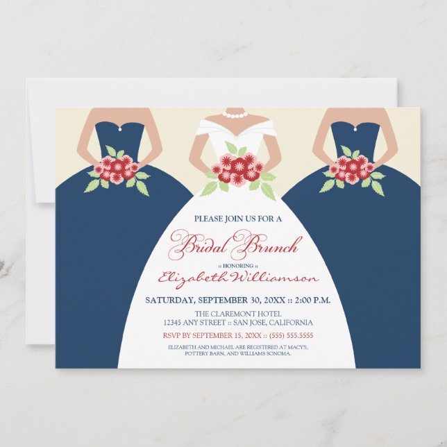 Bride & Bridesmaids Bridal Brunch Invite (navy) (Front)