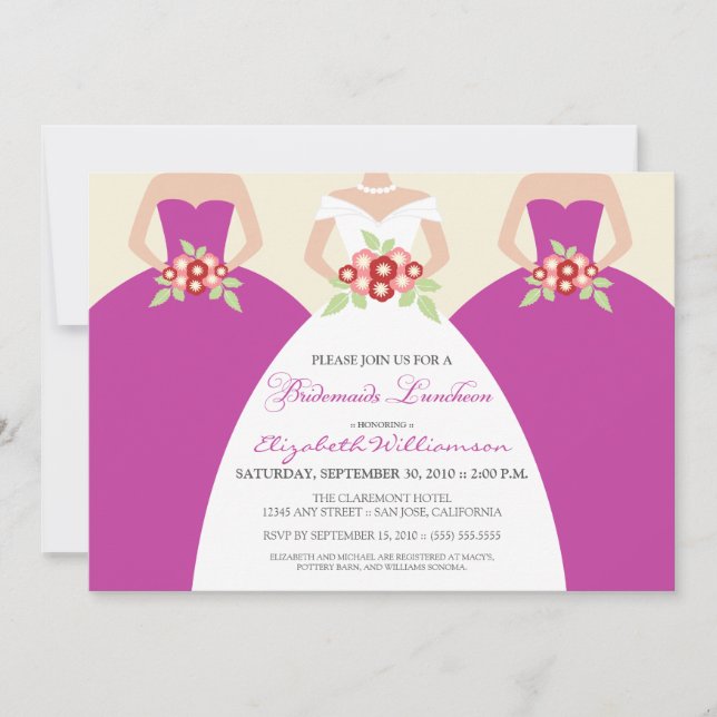 Bride & Bridesmaids Bridal Luncheon (fuchsia) Invitation (Front)