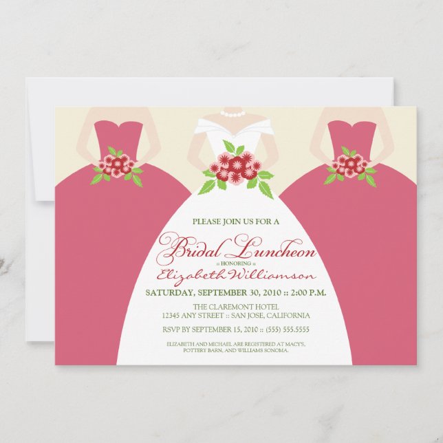 Bride & Bridesmaids Bridal Luncheon Invite (pink) (Front)