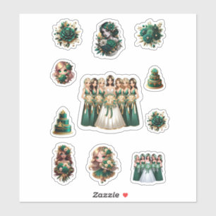Bride Bridesmaids with Emerald Gold Bouquet