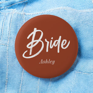 Bride Brown Wedding Terracotta Script 6 Cm Round Badge