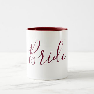 Bride Burgundy and White Cursive Two-Tone Coffee Mug