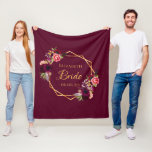 Bride burgundy flowers gold geometric fleece blanket<br><div class="desc">A trendy Bohemian boho style gift for a bridal shower or wedding. Decorated with watercolored roses in burgundy and pink. Elegant burgundy coloured background. A faux gold geometric frame. With the text: Bridal Shower written with a hand lettered style script. Template for the Bride to be's name and a date....</div>