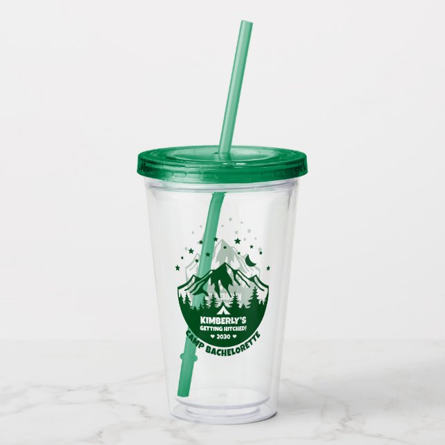 Bride Camping Themed Bachelorette Party Keepsake Acrylic Tumbler (Back)