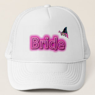 Bride Cap-White/ Hot Pink with Butterfly Trucker Hat