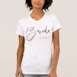 Bride Chic Faux Silver Typography Personalised T-Shirt<br><div class="desc">Celebrate your engagement with this chic bride typography t shirt. Add your name or delete it. Here's an idea: wear it as a wedding announcement at your engagement (or surprise engagement) party. Available in white, black, pink, and glitter faux gold, silver, and pink. Here's another idea for the person proposing....</div>