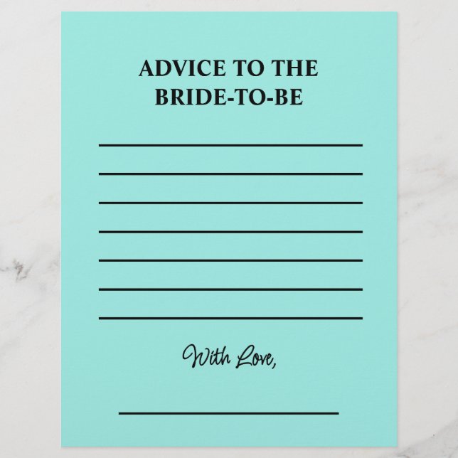 Bride & Co. Bridal Shower Turquoise Advice Card (Front)