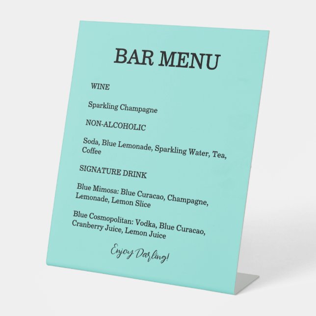  Bride & Co. Bridal Shower Turquoise Cocktail Pedestal Sign (Front)