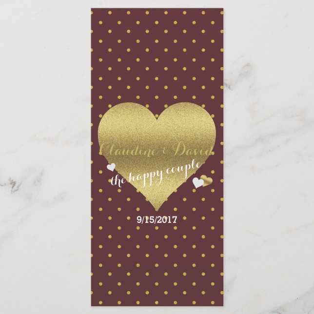 BRIDE & CO Burgundy Gold Polka Dot Wedding Party Program (Front)