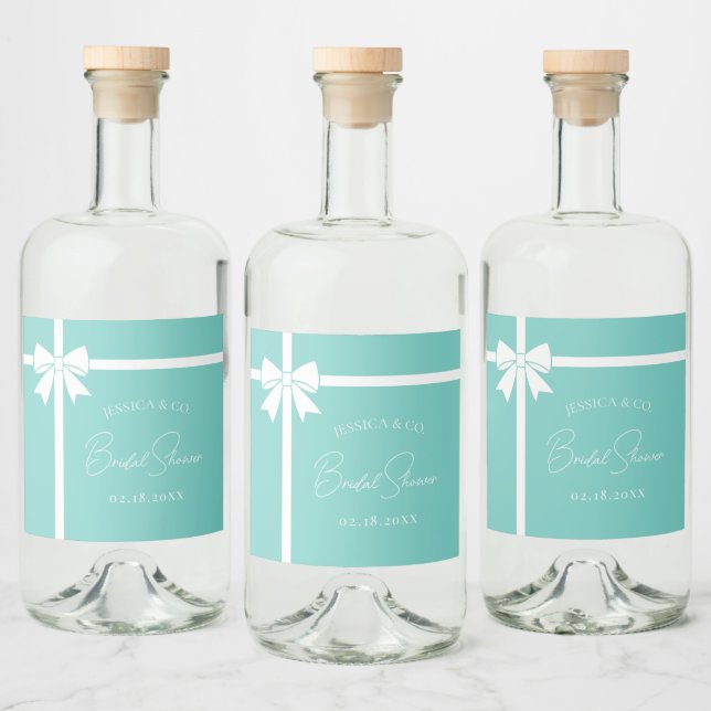 Bride & Co Elegant White Bow Ribbon Bridal Shower Liquor Bottle Label (Bottles)