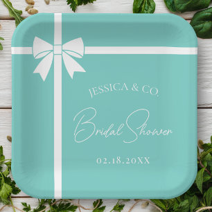 Bride & Co Elegant White Bow Ribbon Bridal Shower Paper Plate