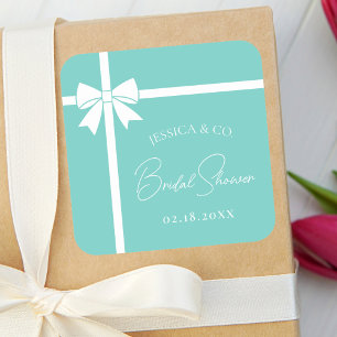 Bride & Co Elegant White Bow Ribbon Bridal Shower Square Sticker