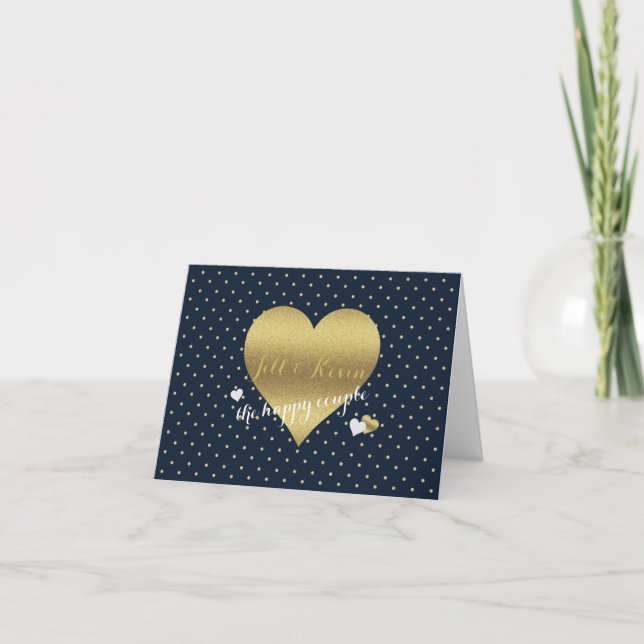 Bride & Co Navy & Gold Heart Wedding Party Note Card (Front)