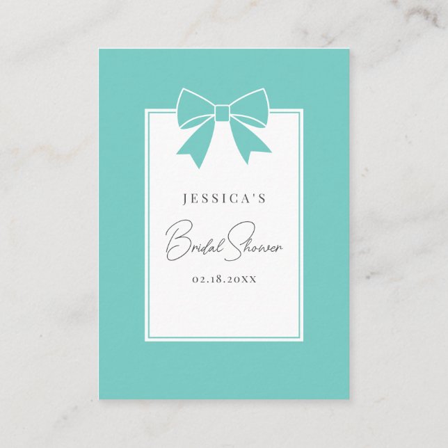 Bride & Co. Teal Blue Bow Bridal Shower Registry Enclosure Card (Back)