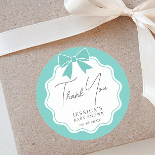 Bride & Co. Teal Blue Bow Bridal Shower Thank You Classic Round Sticker