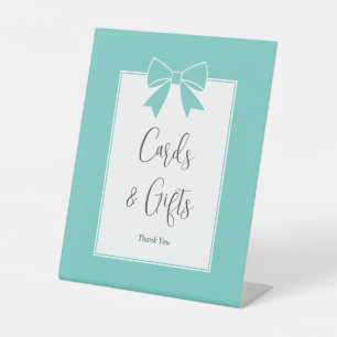 Bride & Co. Teal Blue Bridal Shower Cards & Gifts Pedestal Sign
