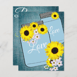 BRIDE & CO Teal Blue Burlap Sunflower Shower Party Invitation