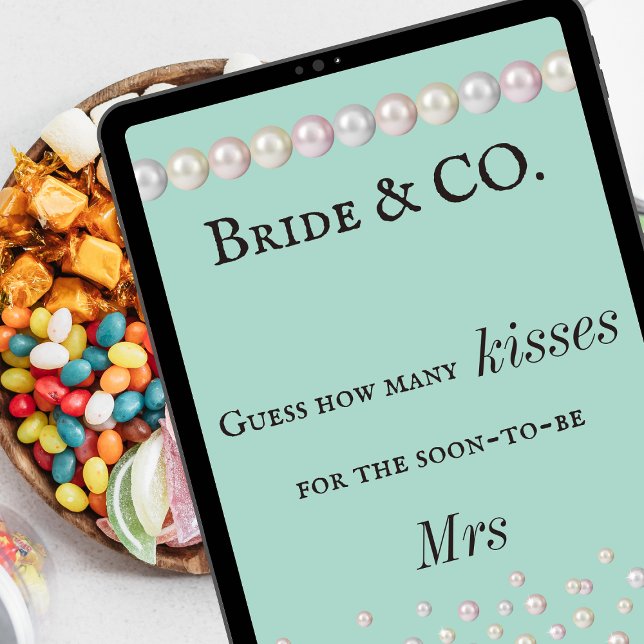 Bride Co Teal Blue Pearl Bridal Shower Guess Game Poster (Creator Uploaded)