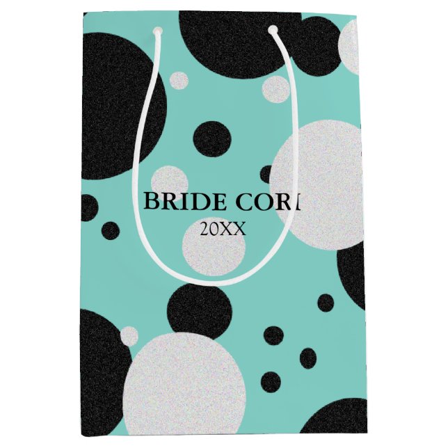 BRIDE & CO Teal Blue Polka Dot Wedding Party Medium Gift Bag (Front)
