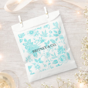 Bride & Co. Teal Floral Toile Personalised Favour Bag