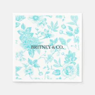 Bride & Co. Teal Floral Toile Personalised Napkin