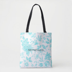 Bride & Co. Teal Floral Toile Personalised Tote Bag