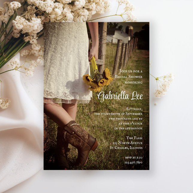 Bride, Cowboy Boots and Sunflowers Bridal Shower Invitation (Creator Uploaded)