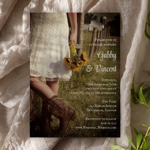 Bride, Cowboy Boots and Sunflowers Ranch Wedding Invitation