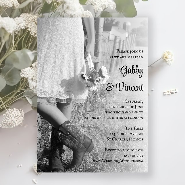 Bride, Cowboy Boots and Sunflowers Western Wedding Invitation (Creator Uploaded)
