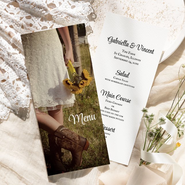 Bride, Cowboy Boots, Sunflowers Ranch Wedding Menu (Creator Uploaded)
