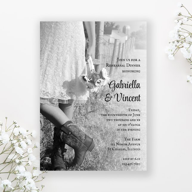 Bride, Cowboy Boots, Sunflowers Rehearsal Dinner Invitation (Creator Uploaded)