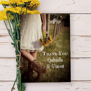 Bride, Cowboy Boots Sunflowers Wedding Thank You Card