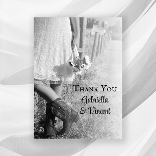 Bride Cowboy Boots Sunflowers Wedding Thank You Card