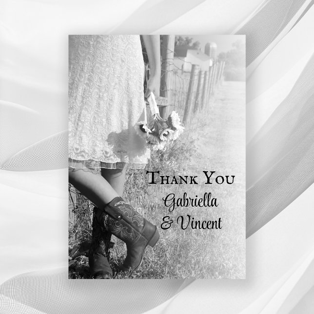 Bride Cowboy Boots Sunflowers Wedding Thank You Card (Creator Uploaded)