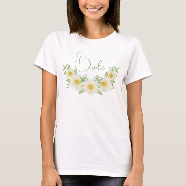 Bride Daisies Floral Wedding T-Shirt (Front)