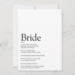 Bride Definition Black And White Bridal Shower Invitation
