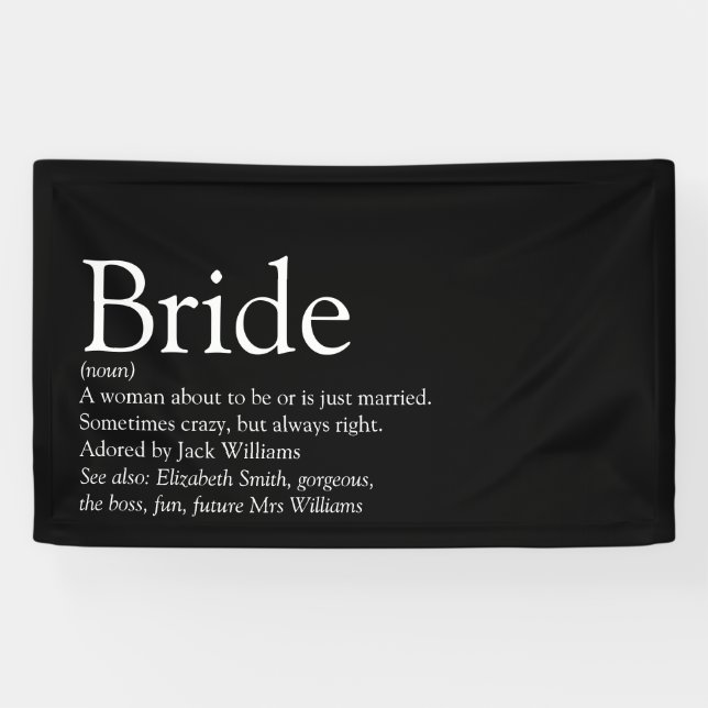 Bride Definition Bridal Shower Black And White Banner (Horizontal)