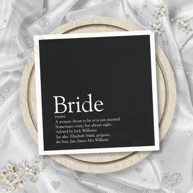 Bride Definition Bridal Shower Black and White Napkin (Bride Definition Bridal Shower Black and White Napkins)